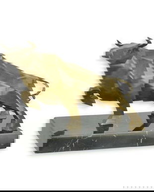 Bou - statueta  cubista din bronz pe soclu din marmura