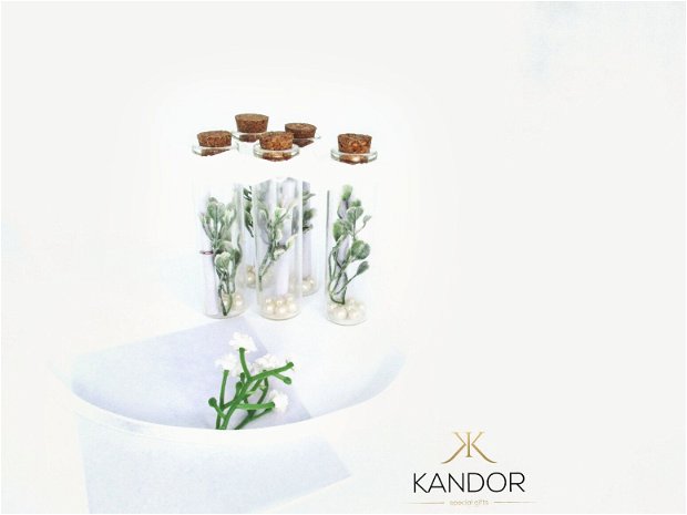Mărturii nuntă sticlută cu perlute si mesaj, Kandor Special Gifts