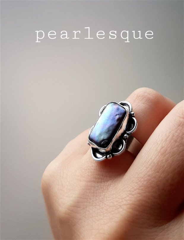Inel reglabil cu perlă de cultură gri-albastrui REZERVAT M.
