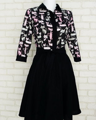 Rochie Camasa Neagra cu Pisici Roz