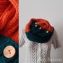Fular circular tricotat manual, dama, Verde/Portocaliu