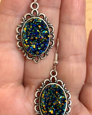 CERCEI STARRY NIGHT-cabochon rășină druzy,argint tibetan