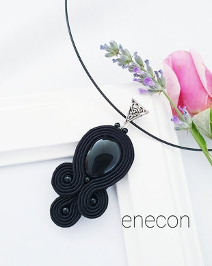 Pandantiv negru soutache cu onix
