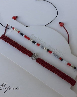 Brățări șnur Shamballa Burgundy cu Mărgele și Charm Argint Tibetan Inimă