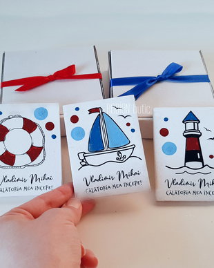 Marturii botez mgnetice tema marina handmade 6x8 cm