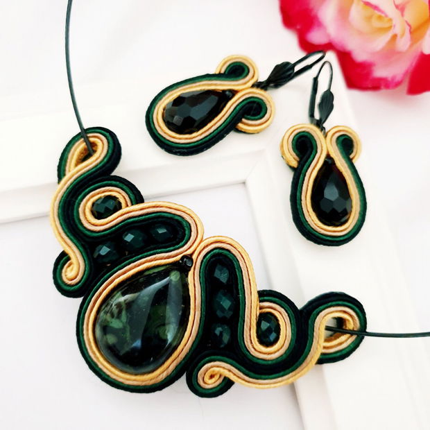 Set soutache verde-negru-auriu