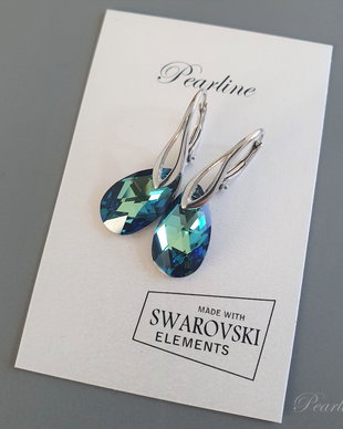 Cercei Cristale Swarovski Picaturi 16 mm Bermuda Blue