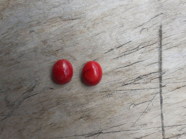 Cabochon coral rosu, 10x8 mm (2 buc)