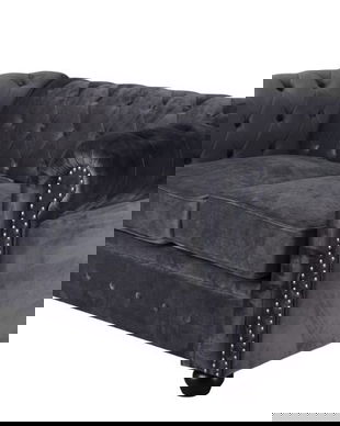 Sofa Chesterfield din lemn masiv cu tapiterie gri soarece