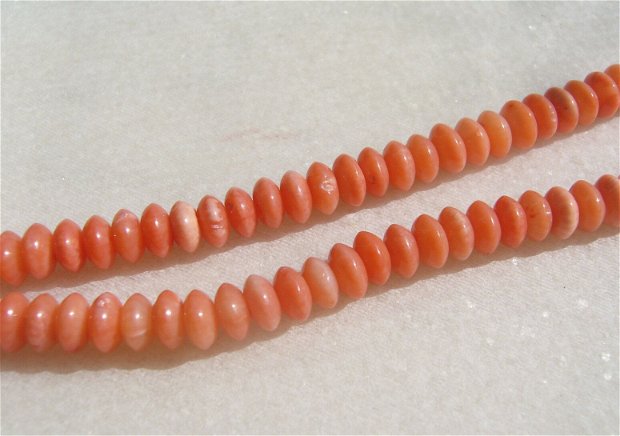 (10 bucati) Coral portocaliu - somon discuri aprox 6x3-3.5 mm