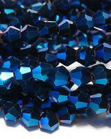 Cristale din sticla, biconice, 4 mm, electroplacate, albastre