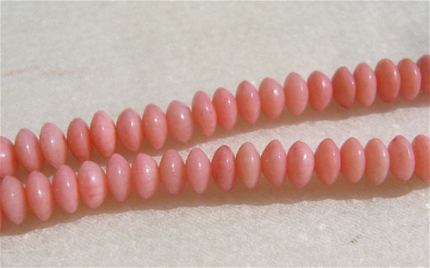 (10 bucati) Coral roz - somon discuri aprox 6x3 mm