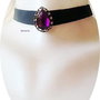 chocker piele cu cristal mov