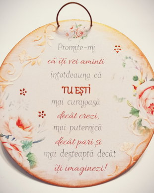 Tablou rotund din lemn cu mesaj
