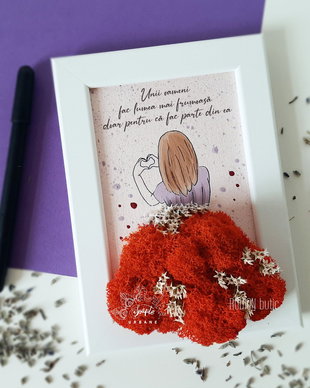 Tablou cu licheni fata pictat manual personalizat cu mesaj