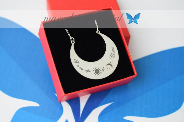 Lantisor / Colier/ Personalizat/ Luna / Tu-Mi Esti Soarele Si Luna / Argint 925