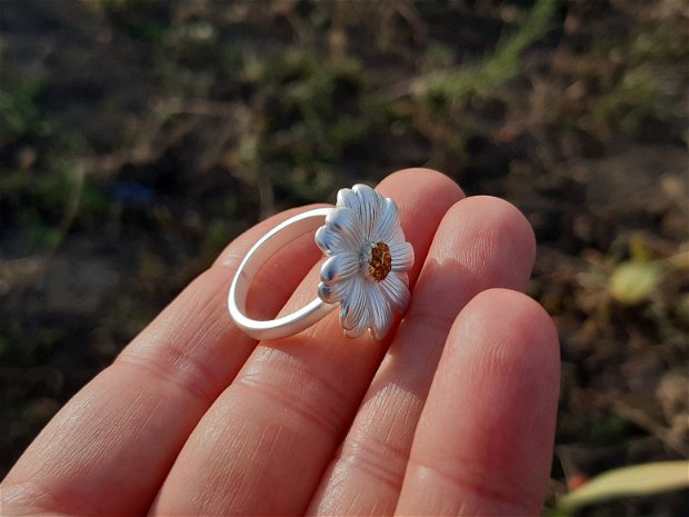 Inel silver flower