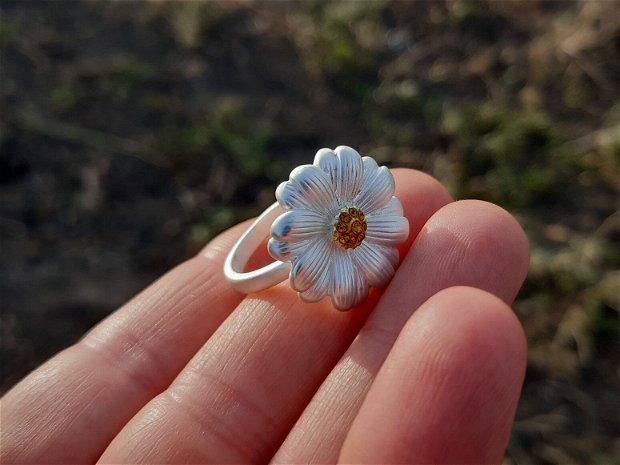 Inel silver flower