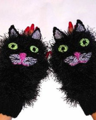 Manusi pufoase fara degete - Miau Miau negre