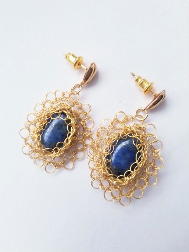 Cercei aurii- cupru gilt, lapis lazuli