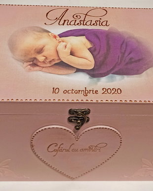 Cufar din lemn, 30/20/18 cm sau 40/30/20 cm, personalizat cu poza