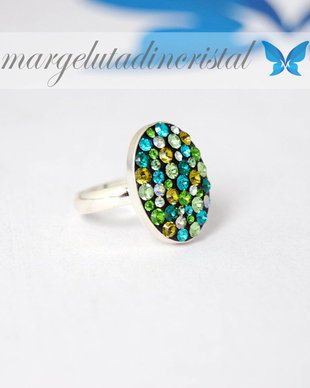 Inel - Swarovski / Green / Argint 925
