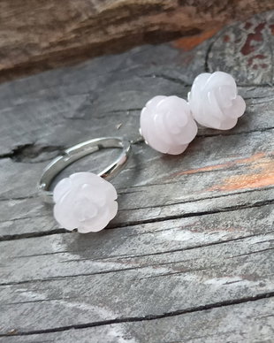Set inel si cercei din argint 925 si cuarț roz natural