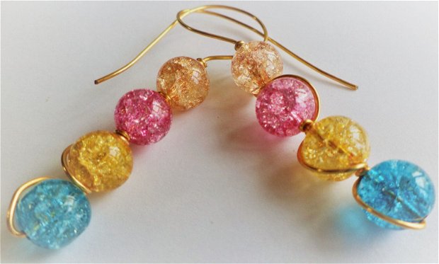 cercei din sarma si cristale de gheata colorate - colored earrings