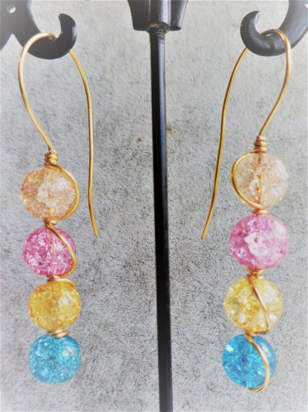 cercei din sarma si cristale de gheata colorate - colored earrings