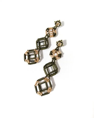 Cercei drop geometric verde armi, auriu