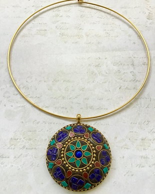 Pandantiv Nepalez coral, turcoaz & lapis lazuli