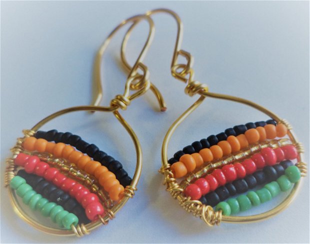 Cercei sarma si margele de nisip colorate - colored earrings