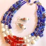 ASIMETRIC BLUE-lampwork,sticla India,argint tibetan
