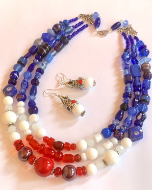 ASIMETRIC BLUE-lampwork,sticla India,argint tibetan