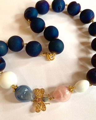 INDIGO BEE-agate druzy,murano,link decorat cu zirconia
