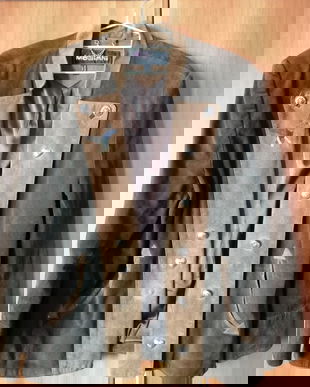 Jacketa/sacou de piele tiroleza maro cu bej