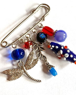 BROSA BLUE INTENSE-lampwork,agata,cristale sticla,argint tibetan