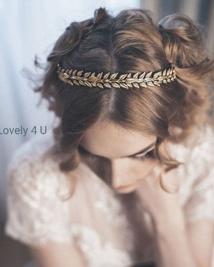 Tiara cu frunze aurii și cristale Swarovski