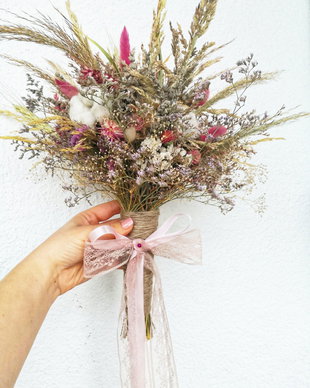 Buchet mireasă din flori naturale uscate "Pink autumn"  + Butoniera CADOU