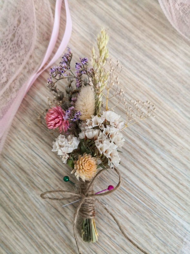 Buchet mireasă din flori naturale uscate "Pink autumn"  + Butoniera CADOU
