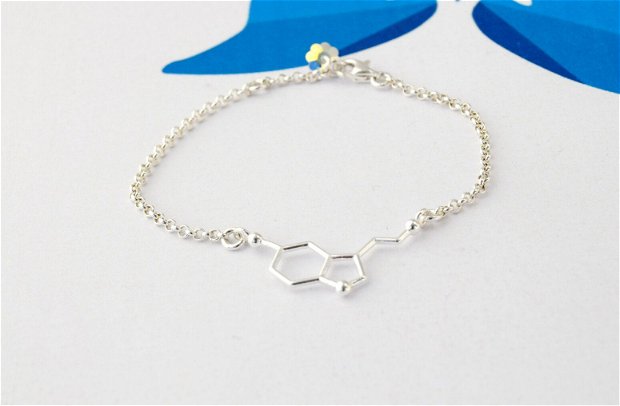 Set Molecula serotonina / Molecula fericirii / Argint 925