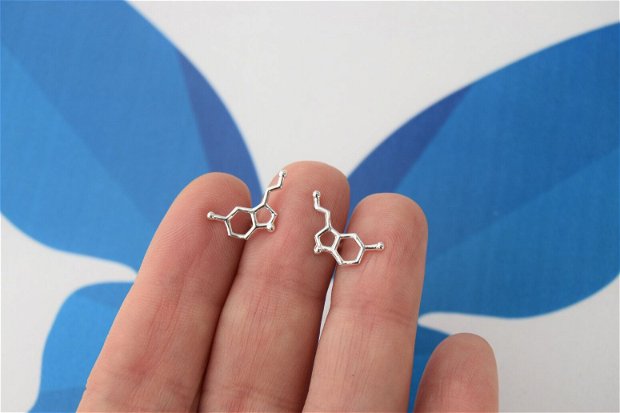 Set Molecula serotonina / Molecula fericirii / Argint 925