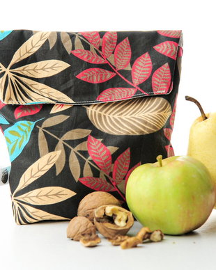 Snackbag lavabil pentru gustari - negru frunze