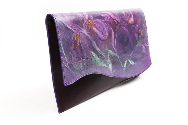 Plic din piele burgundy, pictat manual, Iris(h) Dance