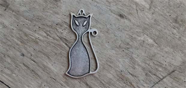 Pandantiv zamac argintat, pisica - 80x40 mm