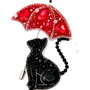 Vândut Set 2 broșe Black Cat and Red Umbrella