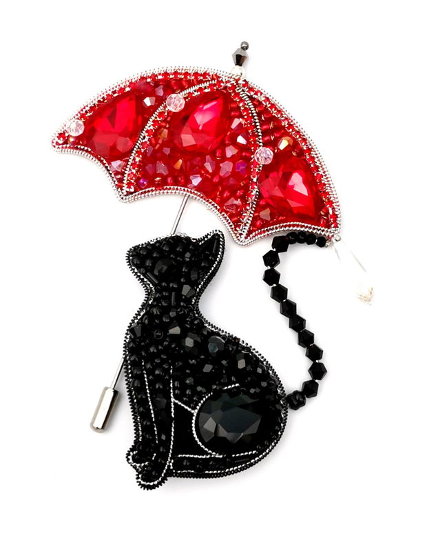 Vândut Set 2 broșe Black Cat and Red Umbrella