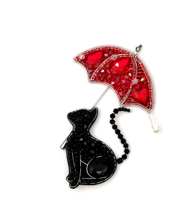 Vândut Set 2 broșe Black Cat and Red Umbrella