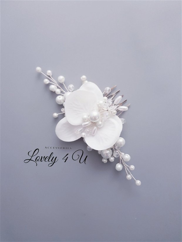 MIRELLA Accesoriu cu flori ORHIDEE - Pieptan mireasa cu perle