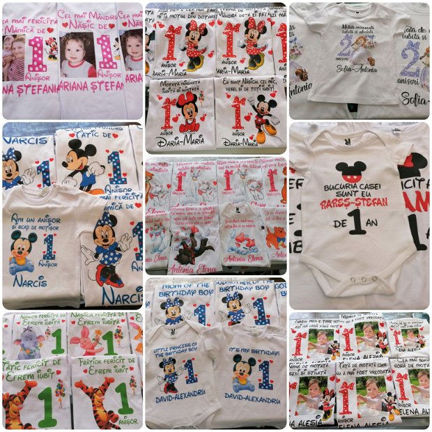Set de 5 tricouri aniversare pentru nasi,parinti si copil, personalizate  cu nume,varsta si mesaj,motata minunata iubita si alintata Minnie